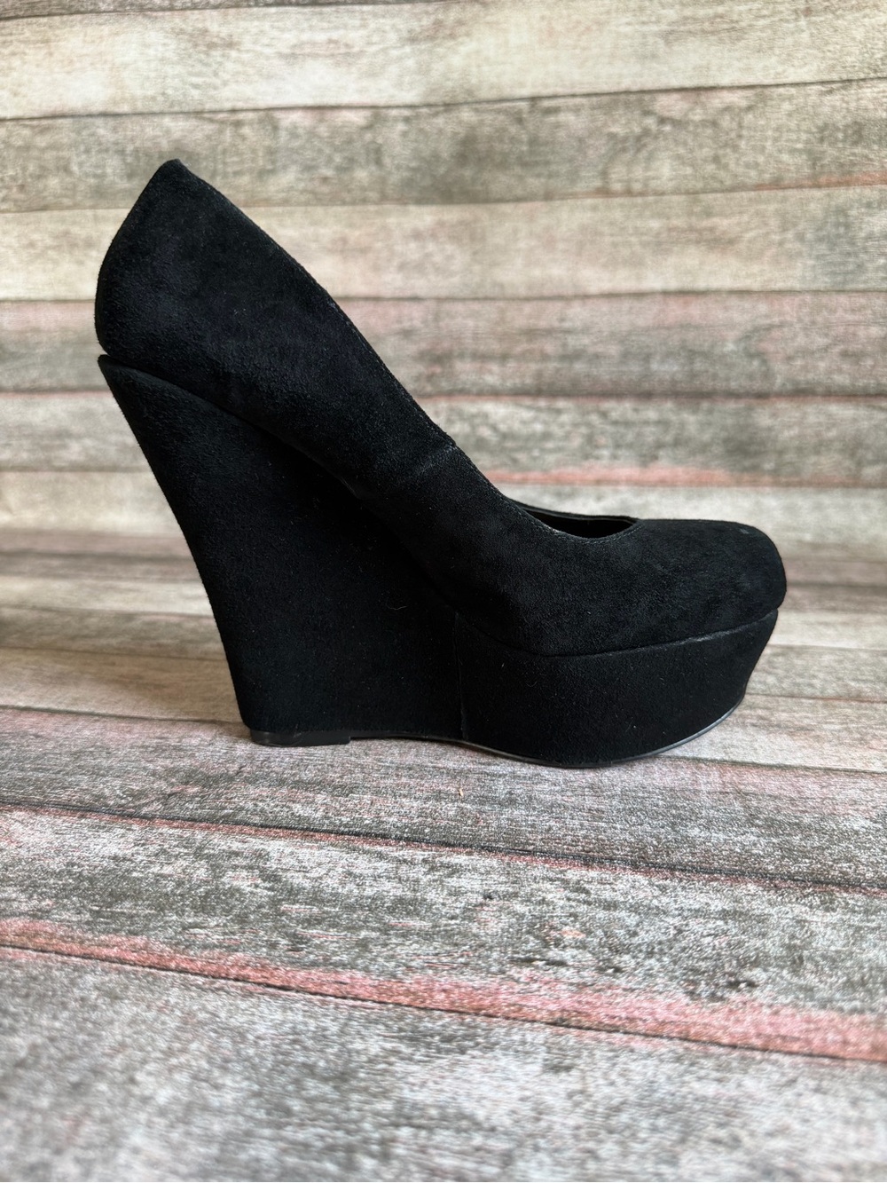 Steve Madden Black Suede Platform Wedge Pumps - Picture 5 of 10